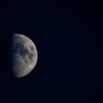 Dark Side Of The Moon - Minimalistic view of half moon with spots at cloudless dark sky at night