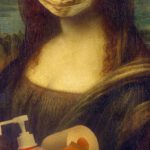 Mona Lisa - Woman in Brown Dress Holding White Plastic Bottle Painting