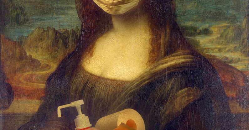 Mona Lisa - Woman in Brown Dress Holding White Plastic Bottle Painting